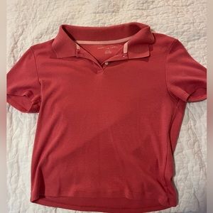American eagle cropped collared pink shirt in size small